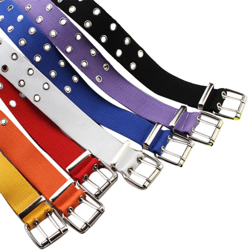Ethereala 1PC Vrouwen Draagbare Gesp Canvas Nylon Riem Tailleband 105Cm Universele Studded Grommet Gat 2 Rij Pin zwart