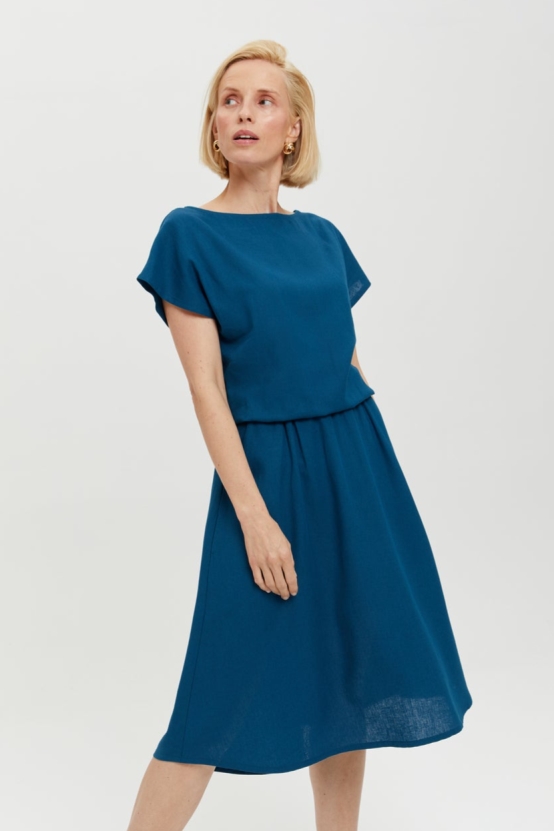 AYANI Damen vegan Kleid Nane Kurzarm Petrol Blau
