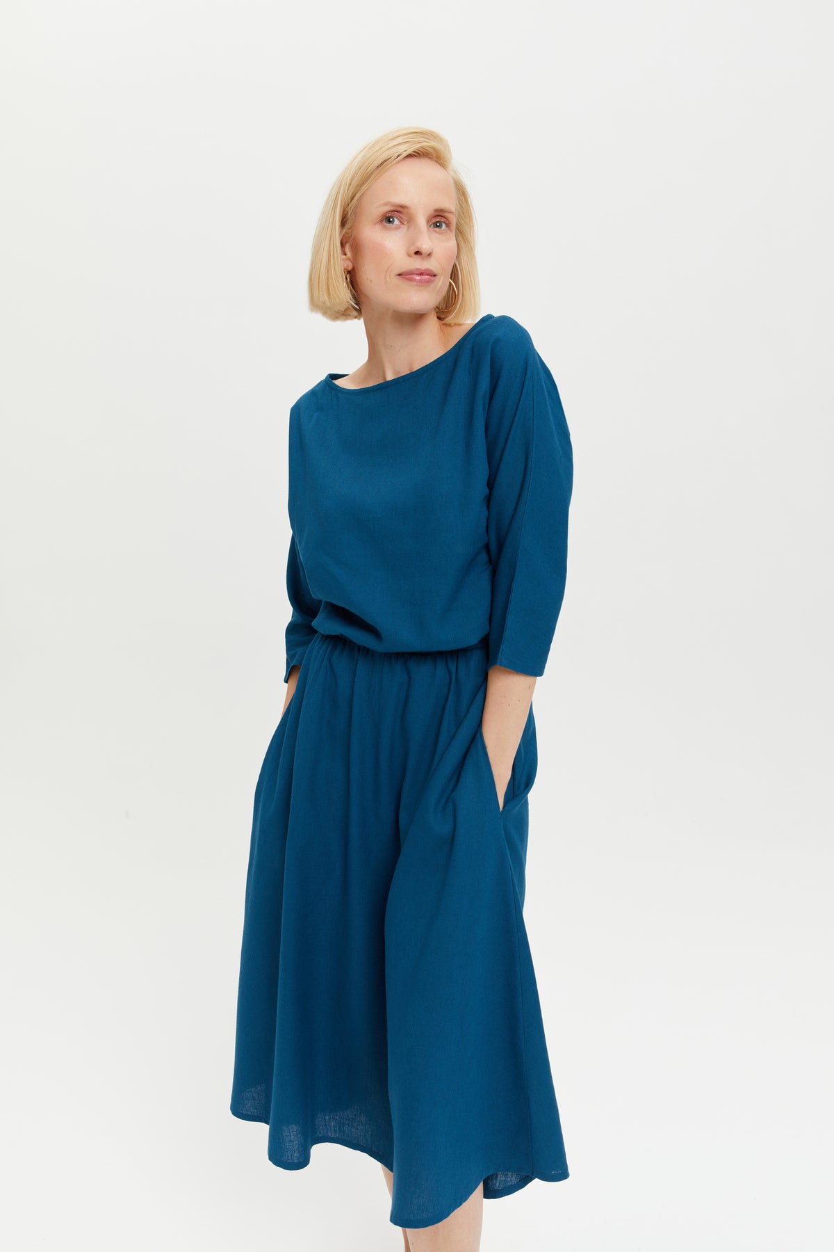 AYANI Damen vegan Kleid Nane Langarm Petrol Blau