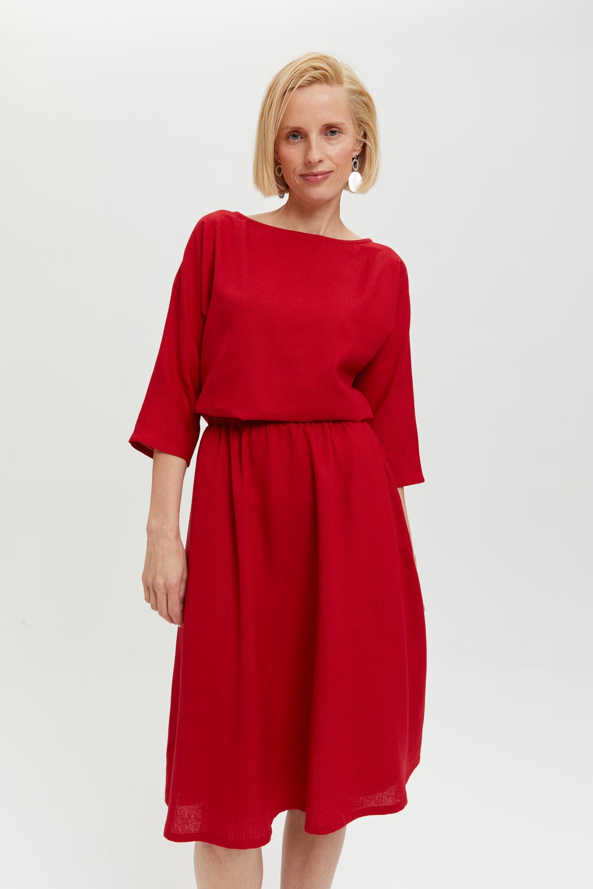 AYANI Damen vegan Kleid Nane LangÃ¤rmelig Scharlachrot