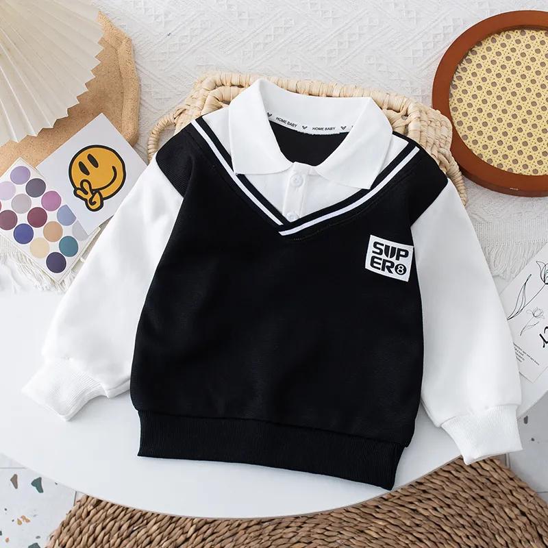 Yoghurt Lente- en herfsttruien voor jongens, kinderpoloshirts, nep-tweedelige babykleding 90