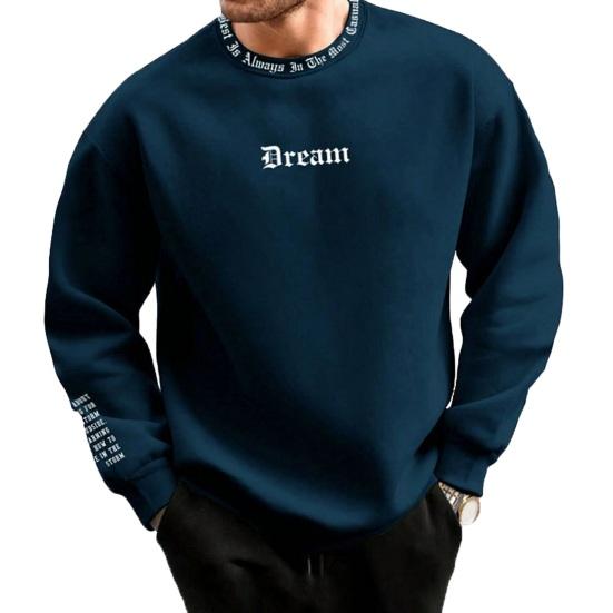 Chosyin Mannen herfst winter sweatshirt ronde hals lange mouw brief print lange mouw dikke losse zachte warme halflange heren casual top L