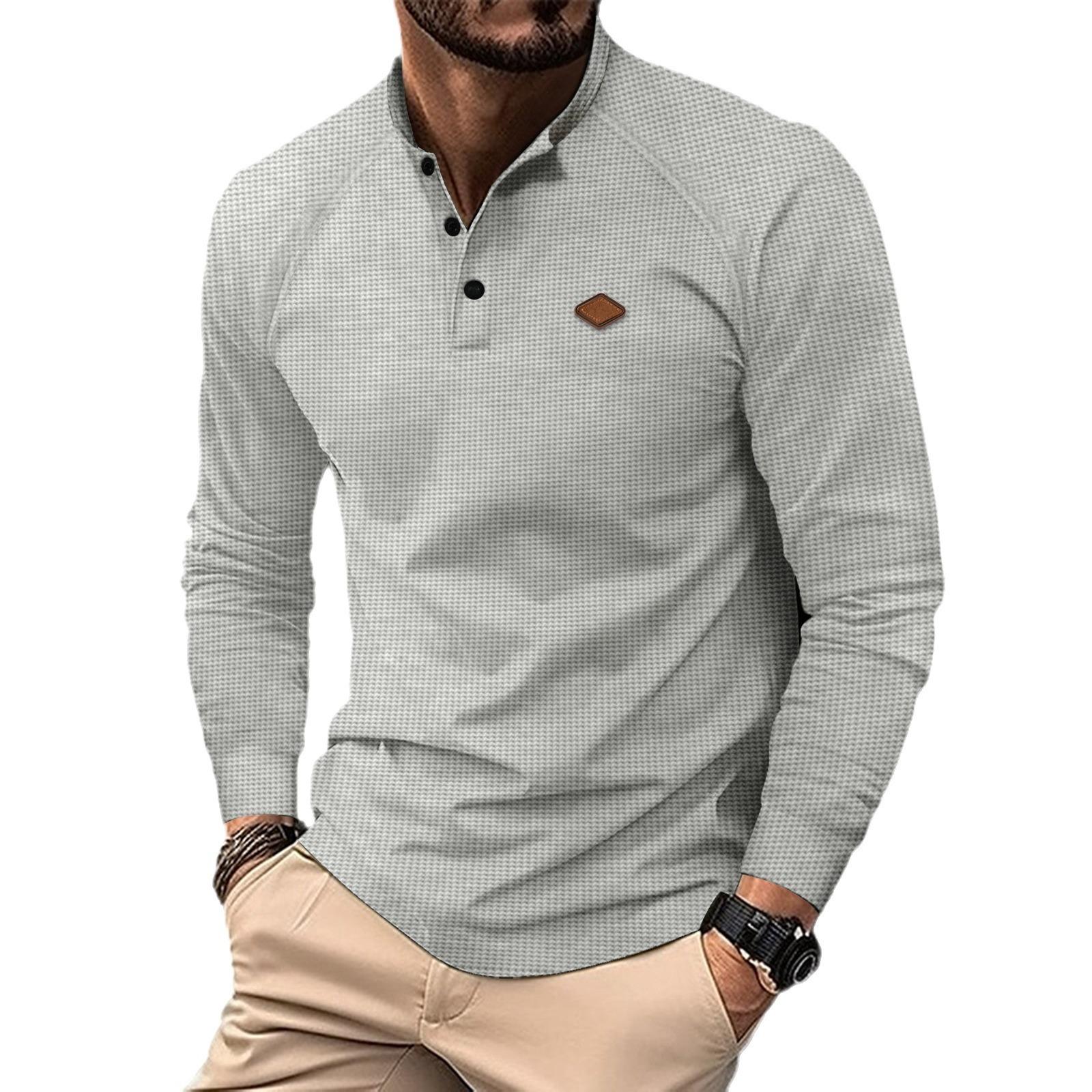 CHIC STUDIO Nieuwe herfst- en winter heren POLO-shirt met revers, effen kleur, lange mouwen, sport L