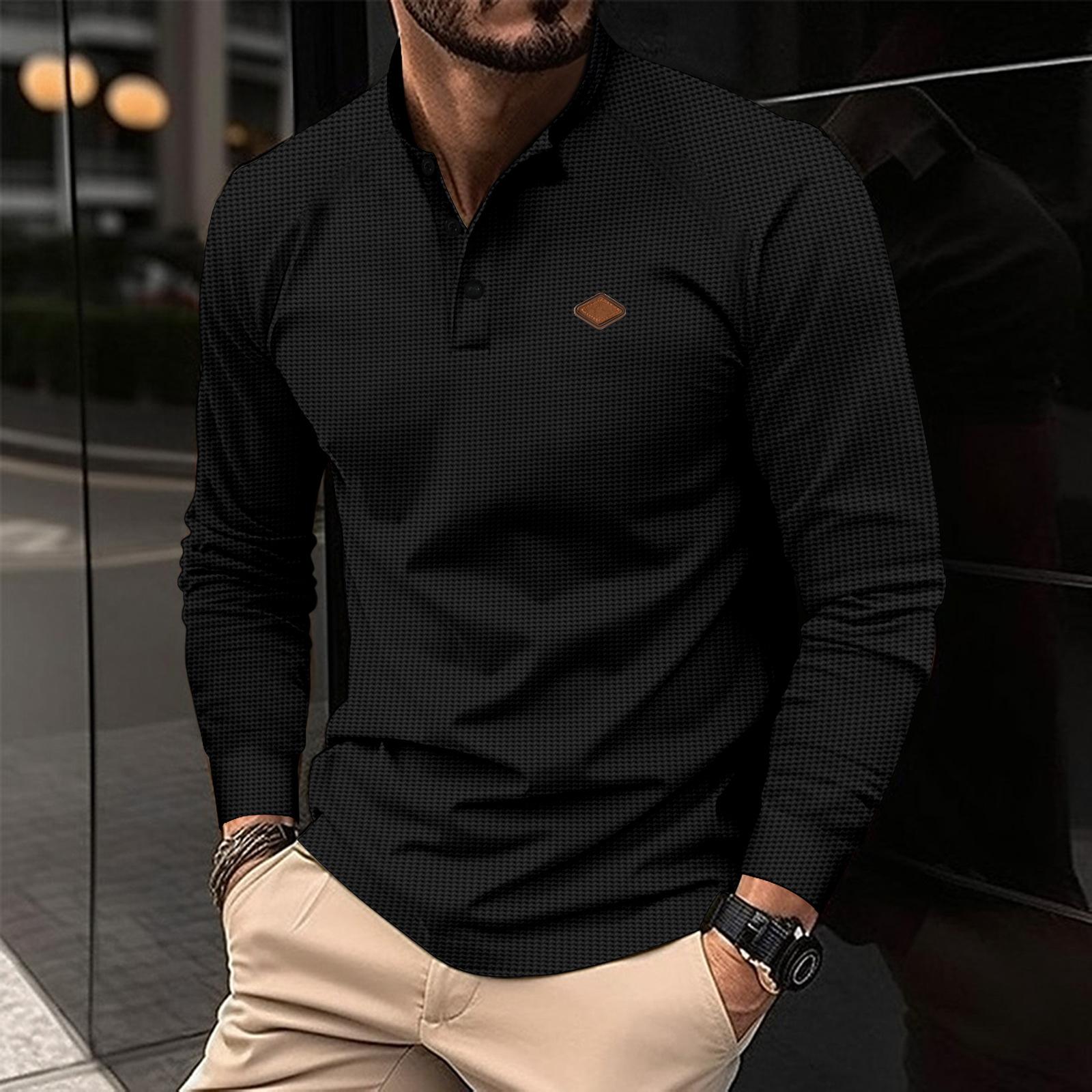 CHIC STUDIO Nieuwe herfst- en winter heren POLO-shirt met revers, effen kleur, lange mouwen, sport XXL
