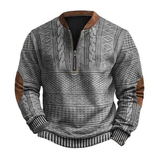 Meizhenchang Herfst Winter Heren Sweatshirt Halve Rits Ruit Textuur Patchwork Ronde Hals Trui Lange Mouwen Dagelijkse Buitensport Top M