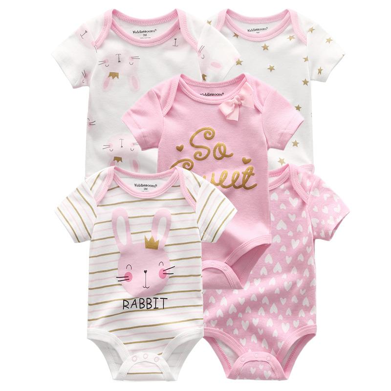 KIDDIEZOOM 5 Stuks Zomer Zachte Katoenen Baby Rompertjes Cartoon Print Baby Jongen Meisje Jumpsuit Kleding 9M