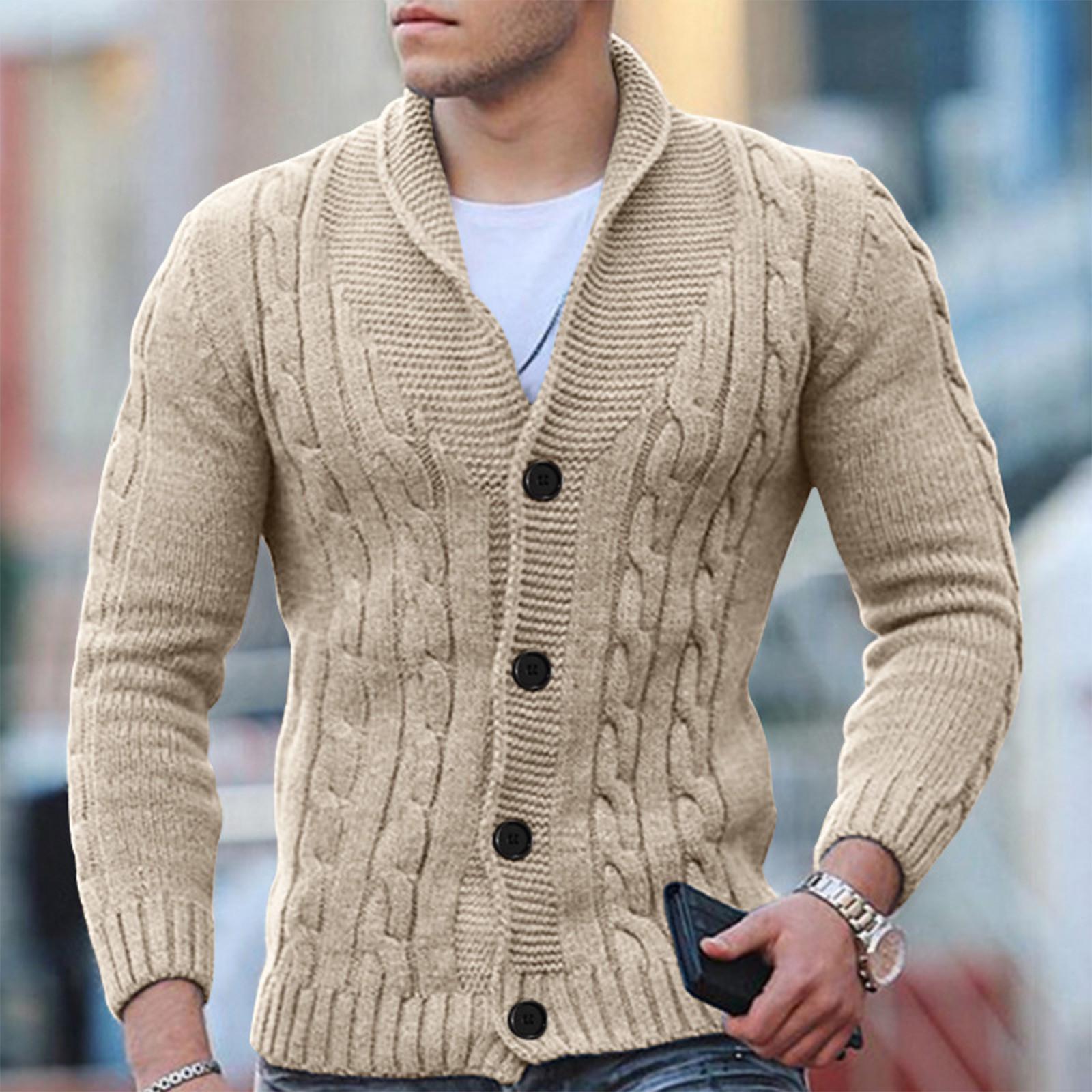 FD28TN Herenvest, casual sjaal, lange mouwen, effen knoopgebreide trui XL kaki