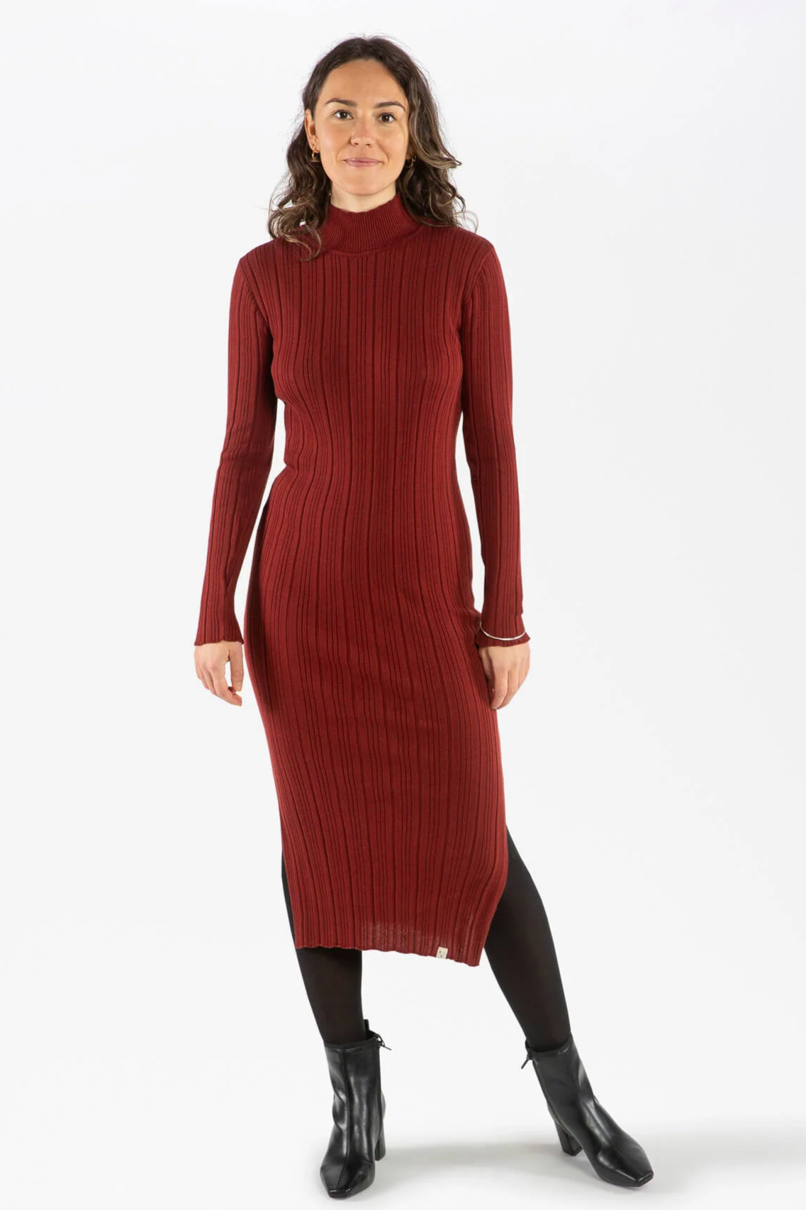 MATONA Damen vegan Kleid Ribbed Maroon