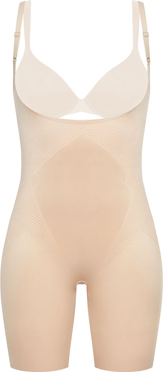 Spanx Maat M Thinstincts 2.0 Open Bust Mid Thigh Body - Beige