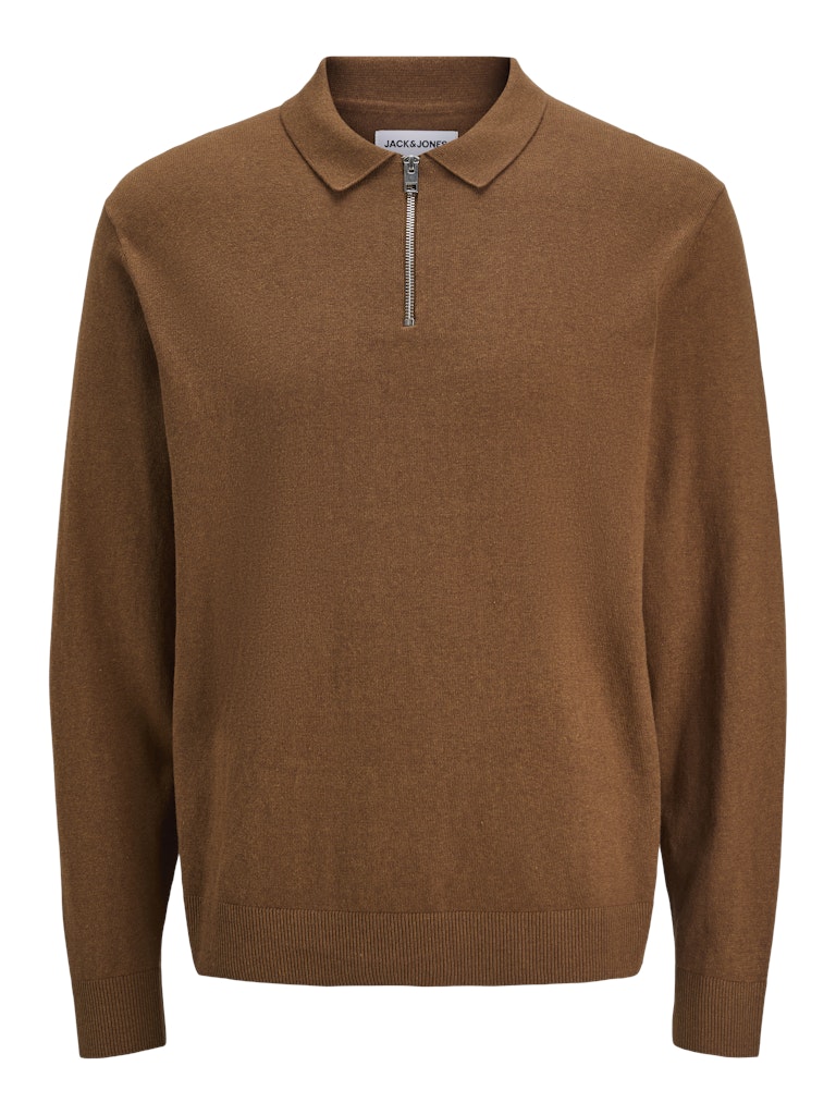 Jack & Jones Jjeemil knit polo half zip ls noos camel