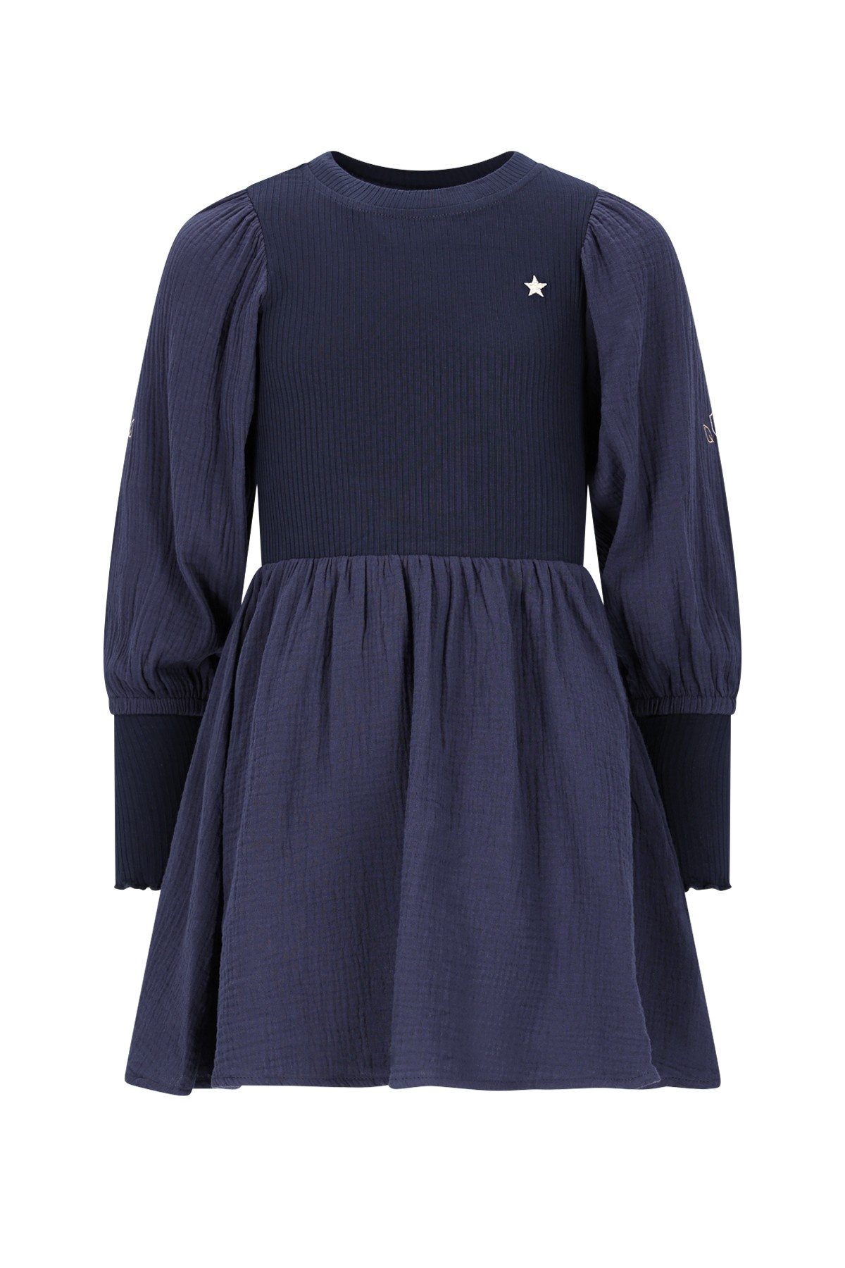 Like Flo winter jurk meisjes - navy blauw - Maya - geweven - ballonmouwen - rib