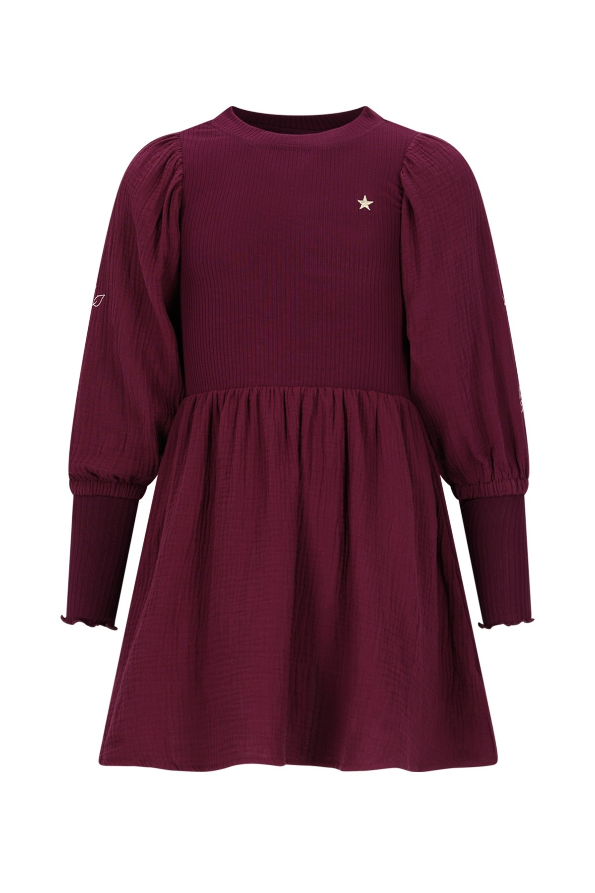 Like Flo winter jurk meisjes - rood - Maya - geweven - ballonmouwen - rib