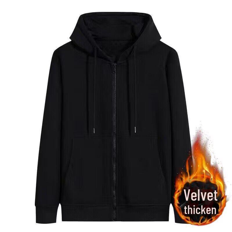 Polaris star Men's Velvet Hooded Zipper Jacket: 2023 Autumn/Winter Student Youth Sports Cardigan 5XL