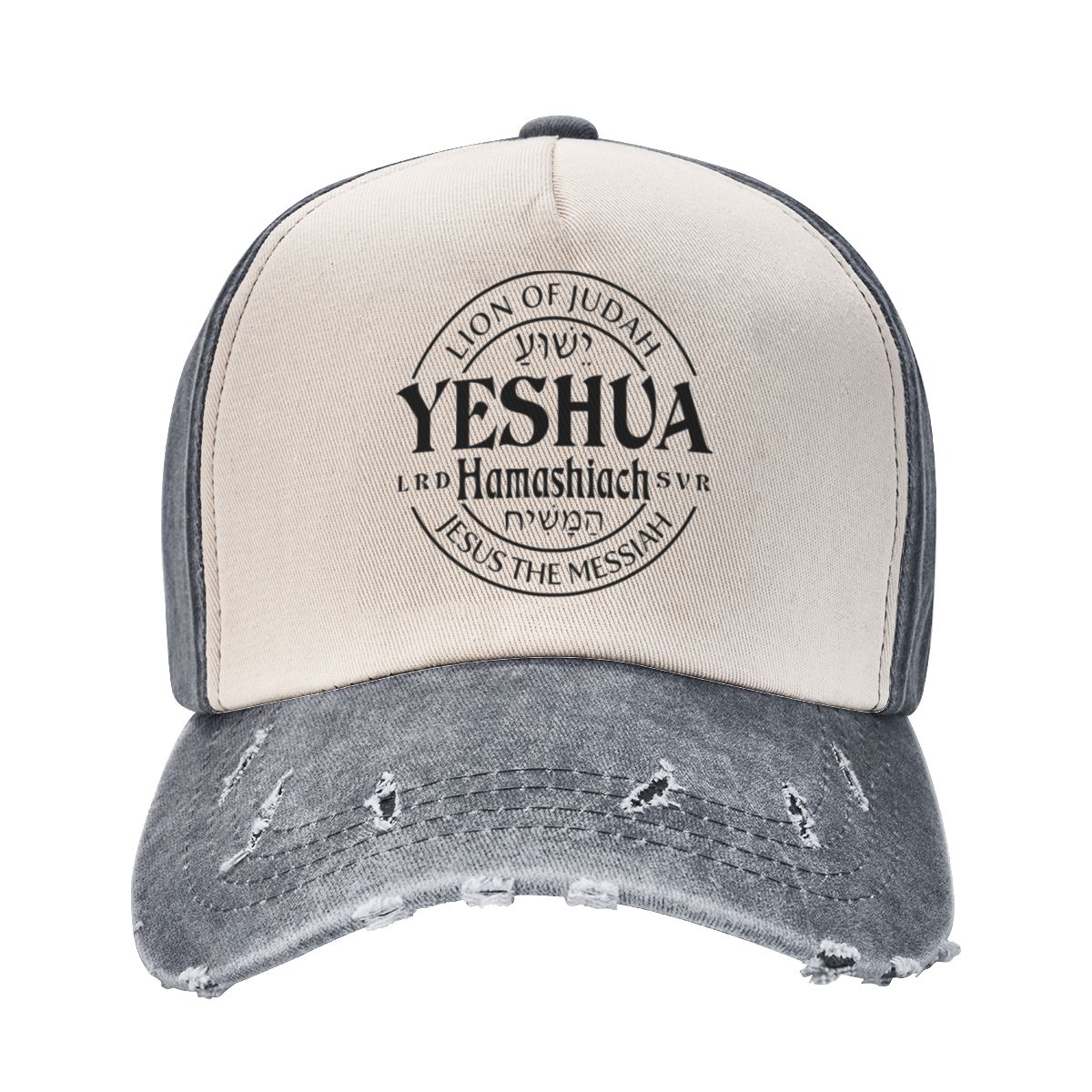 Flowers Fashion Christelijke geschenkhoeden Yeshua Hamashiach Jezus de Messias Baseballpet Versleten denim Gewassen Leeuw van Juda Papa-hoed Verstelbaar One Size