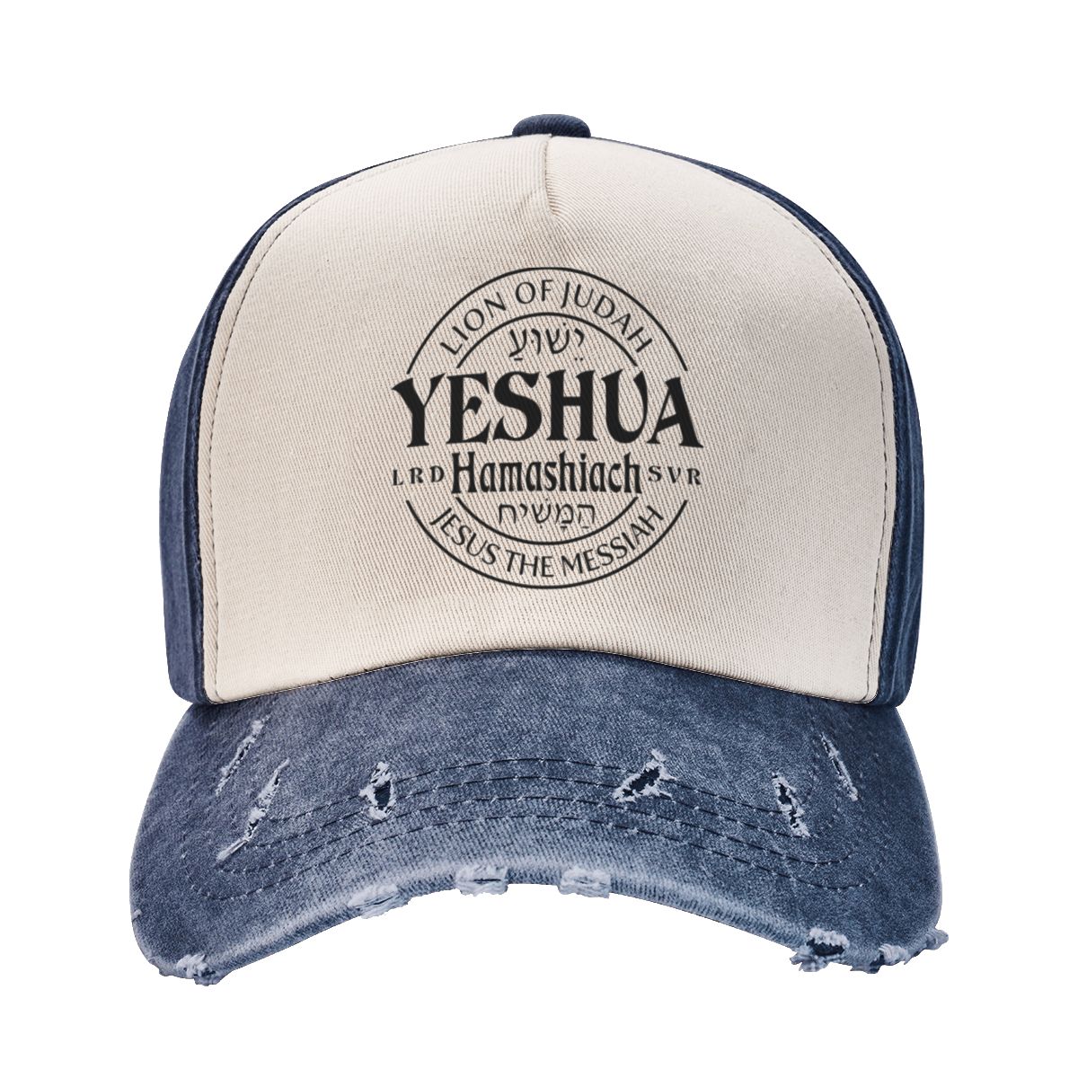 Flowers Fashion Christelijke geschenkhoeden Yeshua Hamashiach Jezus de Messias Baseballpet Versleten denim Gewassen Leeuw van Juda Papa-hoed Verstelbaar One Size