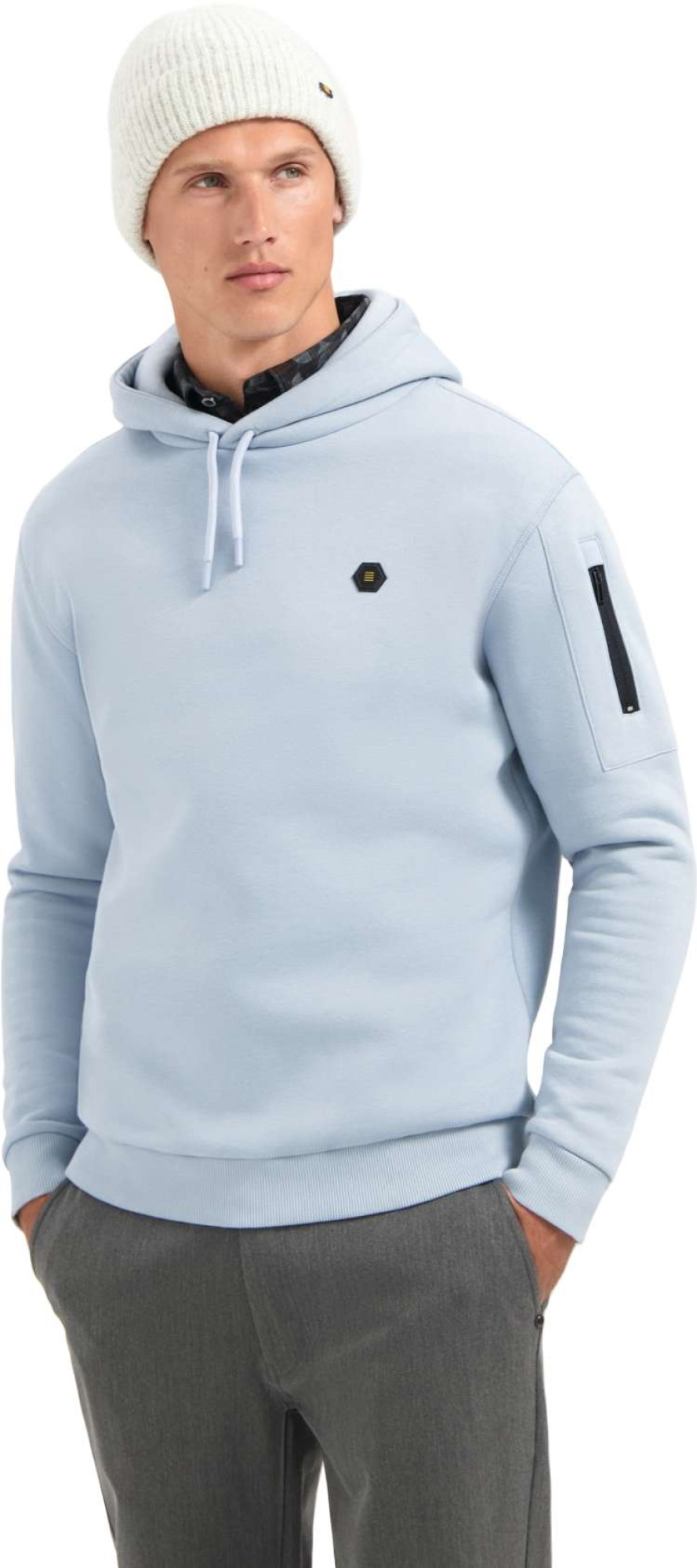 No Excess Sweater hooded brushed dusty blue