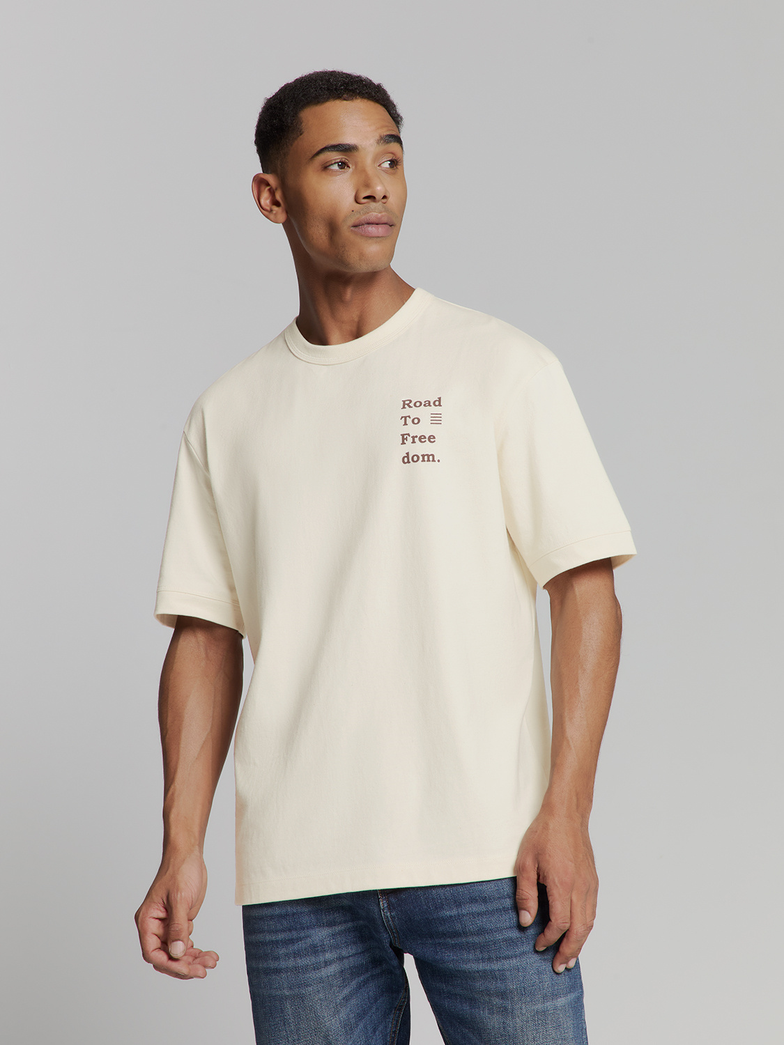 No Excess T-Shirt Crewneck Melange Placed Print Offwhite 