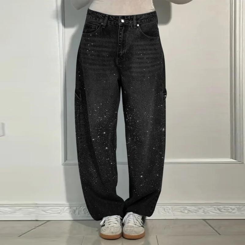 MYSTIQ Dames High Waist Joggingbroek Jeans voor Dames Dames Glanzende Harem Jeans Maat Baggy Denim Broek Casual Broek voor Streetwear L zwart