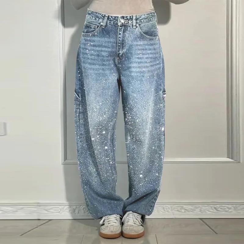 MYSTIQ Dames High Waist Joggingbroek Jeans voor Dames Dames Glanzende Harem Jeans Maat Baggy Denim Broek Casual Broek voor Streetwear M