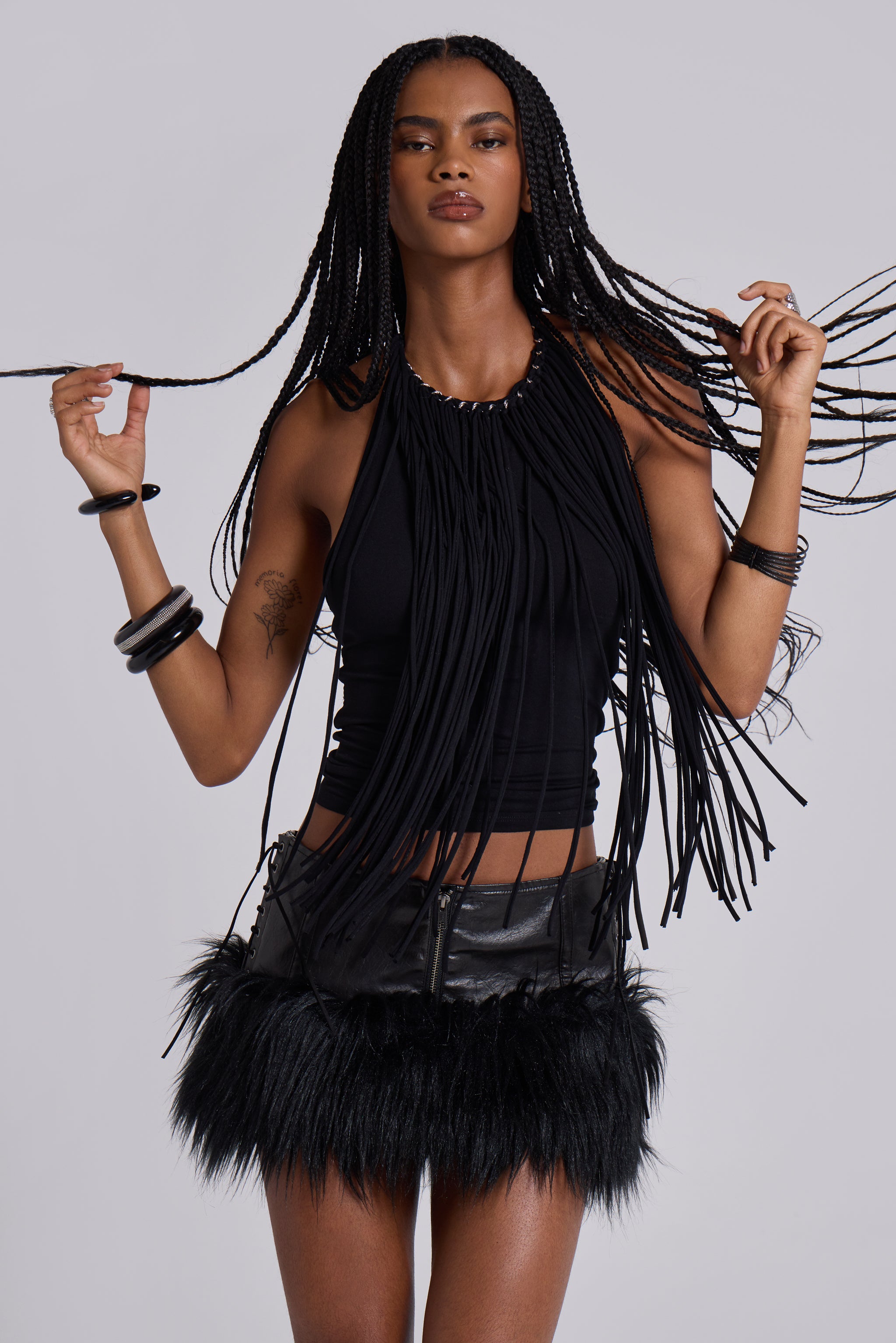 Jaded London Viera Faux Fur and Leather Mini Skirt