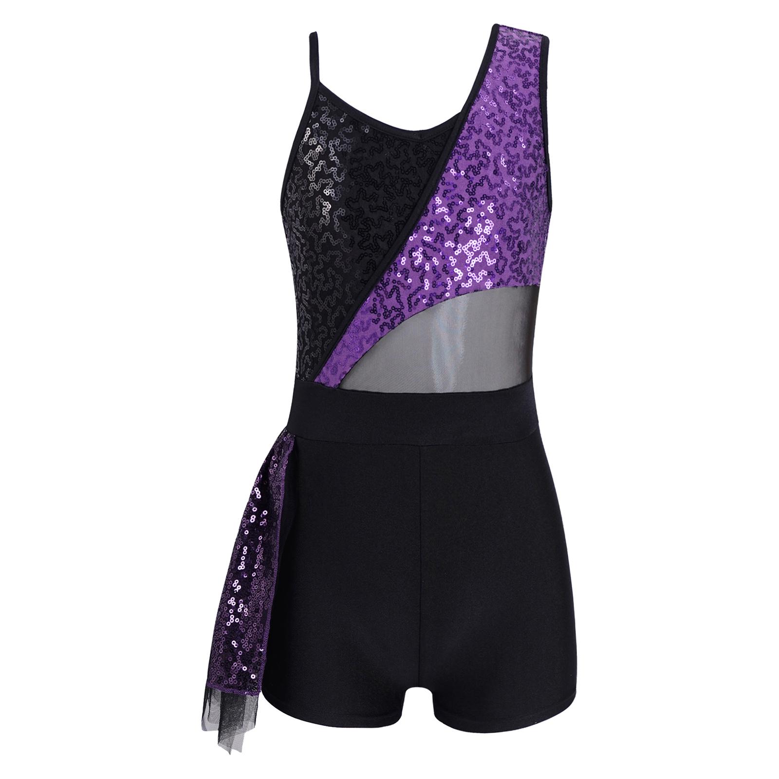 Aislor Kinderen meisjes een stuk dans turnpakje mouwloos sprankelende pailletten gymnastiek bodysuit 10-12 Years