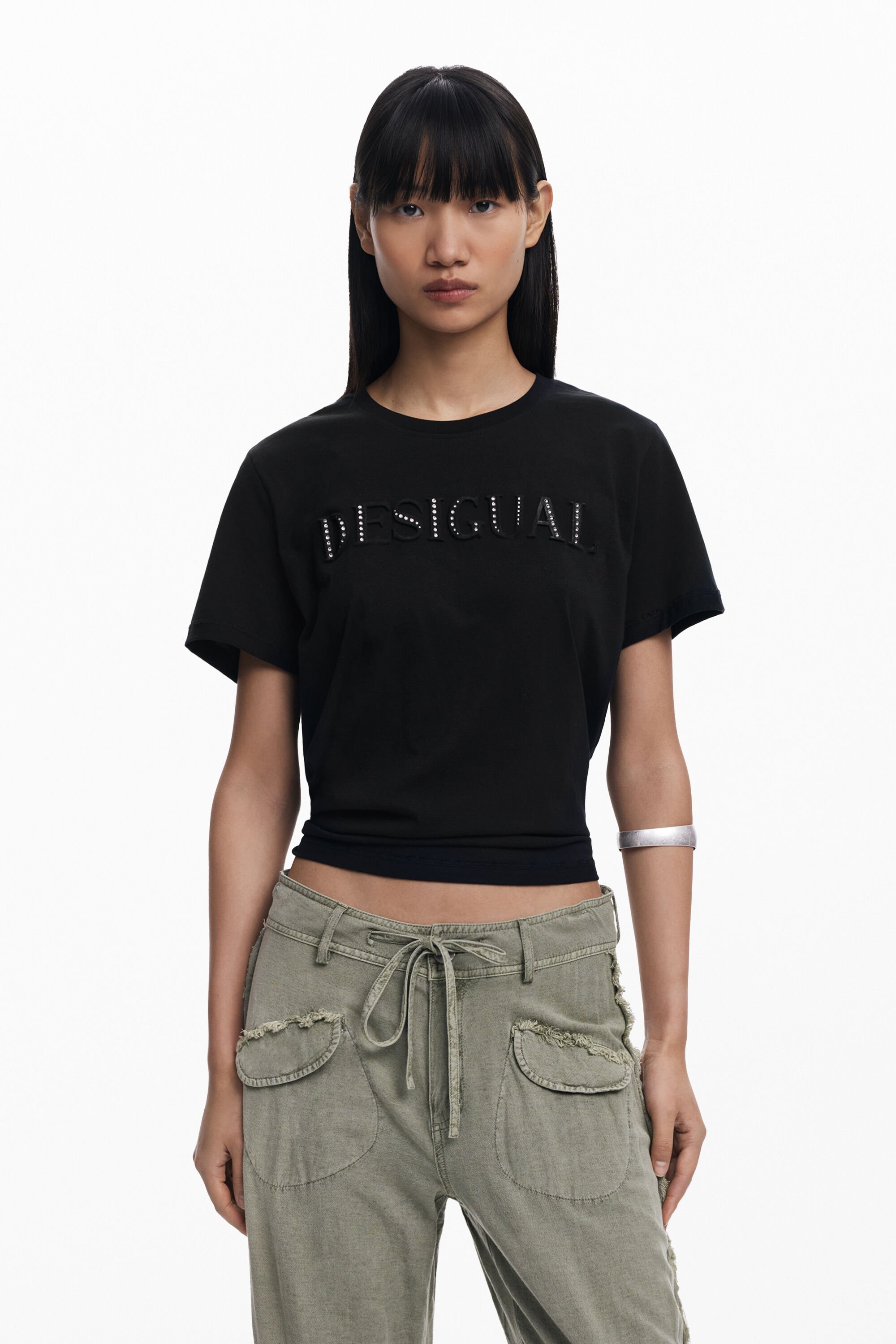 Desigual T-shirt met logo en studs - BLACK