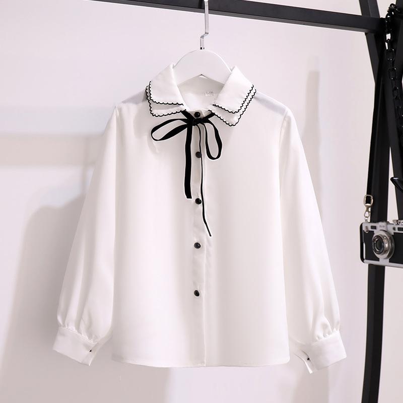 Youth Charm Lenteshirts voor meisjes Chiffon Casual kinderkleding Witte meisjesblouses Lange mouwen meisjesshirts Herfst kinderkleding 160 wit