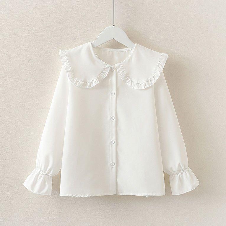 YOUULAR Meisjes Lange mouwen Shirt Poppenkraag Herfst Nieuwe Stijl Kinderen Meisje Knoop Wit Shirt Lente Herfst 160 wit