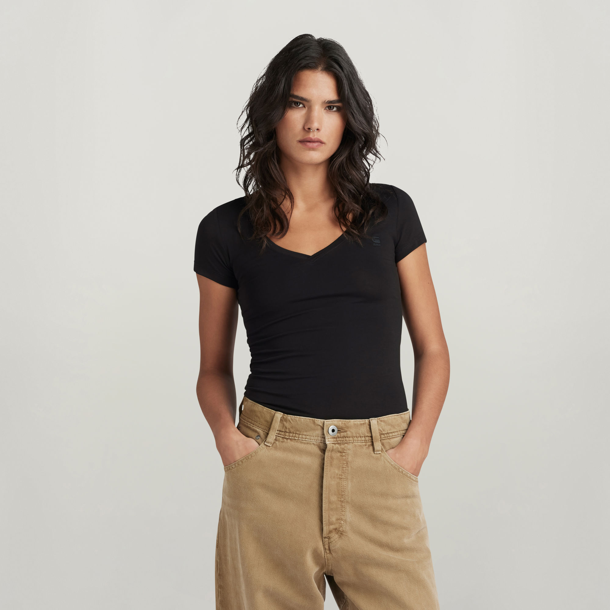 G-Star RAW Base V-Hals Cap Top - Zwart - Dames