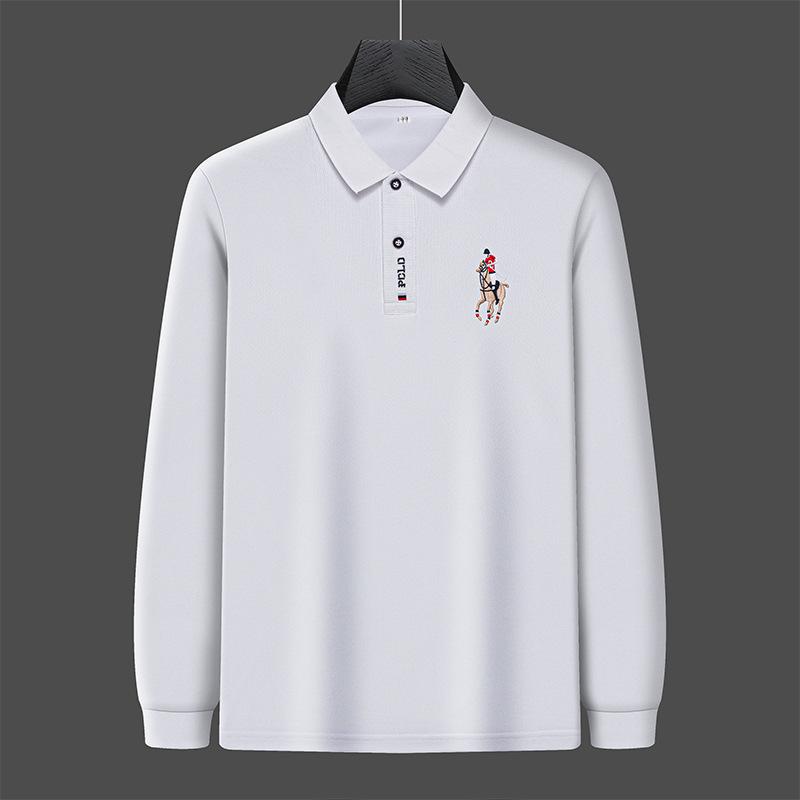 CHIC STUDIO Geborduurd heren poloshirt effen kleur herfst nieuwe revers middelbare leeftijd mensen lange mouw t-shirt XL
