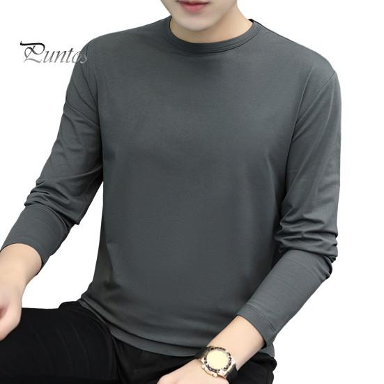 SOUTONG Lente Herfst Heren Fitness Top Slim Fit Ronde Hals Rekbaar Lange Mouwen Effen Kleur Pullover Fitness Sport Top Winter Bottoming Kleding L donkergrijze kleur