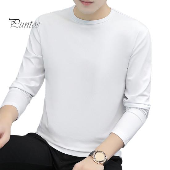 SOUTONG Lente Herfst Heren Fitness Top Slim Fit Ronde Hals Rekbaar Lange Mouwen Effen Kleur Pullover Fitness Sport Top Winter Bottoming Kleding XXXL wit
