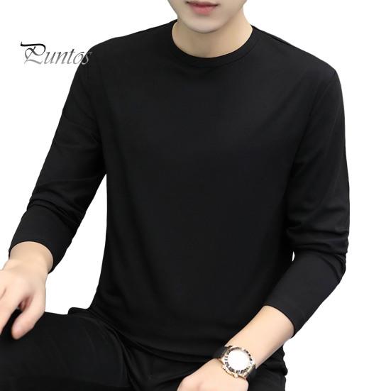 SOUTONG Lente Herfst Heren Fitness Top Slim Fit Ronde Hals Rekbaar Lange Mouwen Effen Kleur Pullover Fitness Sport Top Winter Bottoming Kleding XXXL zwart