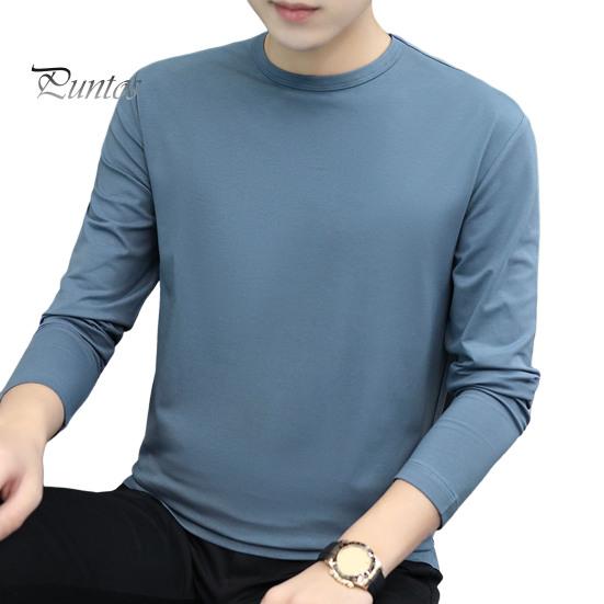 SOUTONG Lente Herfst Heren Fitness Top Slim Fit Ronde Hals Rekbaar Lange Mouwen Effen Kleur Pullover Fitness Sport Top Winter Bottoming Kleding L
