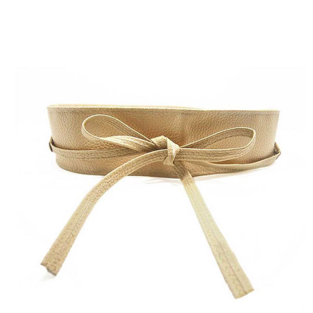 Fashion Houses Mode Vrouwen Kunstleer Wikkel Rond Stropdas Korset Cinch Taille Brede Jurk Riem beige