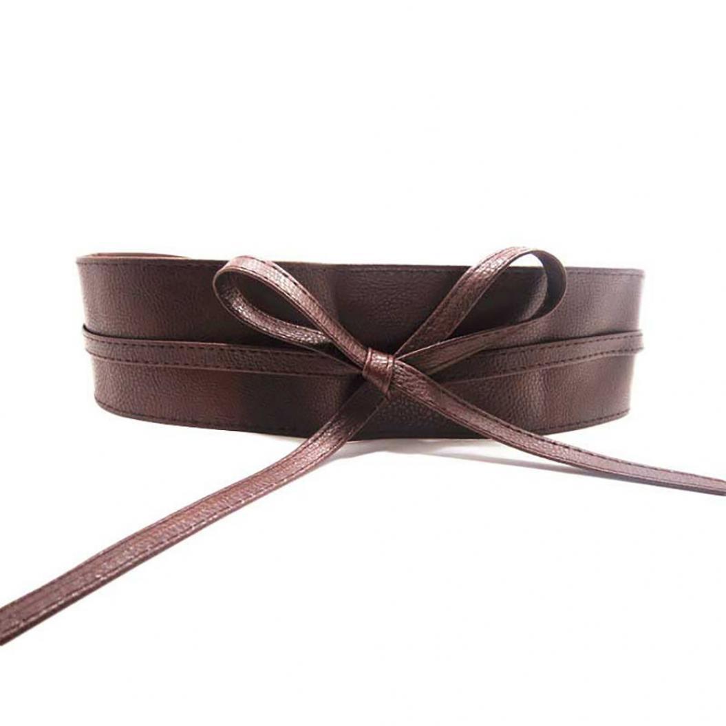 Fashion Houses Mode Vrouwen Kunstleer Wikkel Rond Stropdas Korset Cinch Taille Brede Jurk Riem koffie