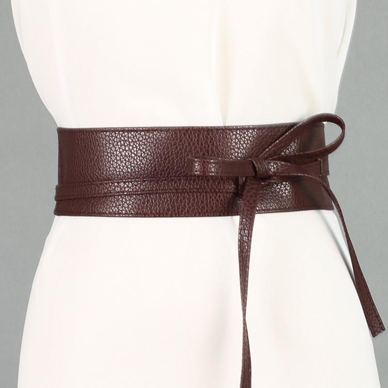 AI Supermarket Ying Fina dames PU imitatieleren knoopriem - hoge kwaliteit, Koreaanse stijl, vrijetijdsriem met lange taille Total length 2.5m bruin