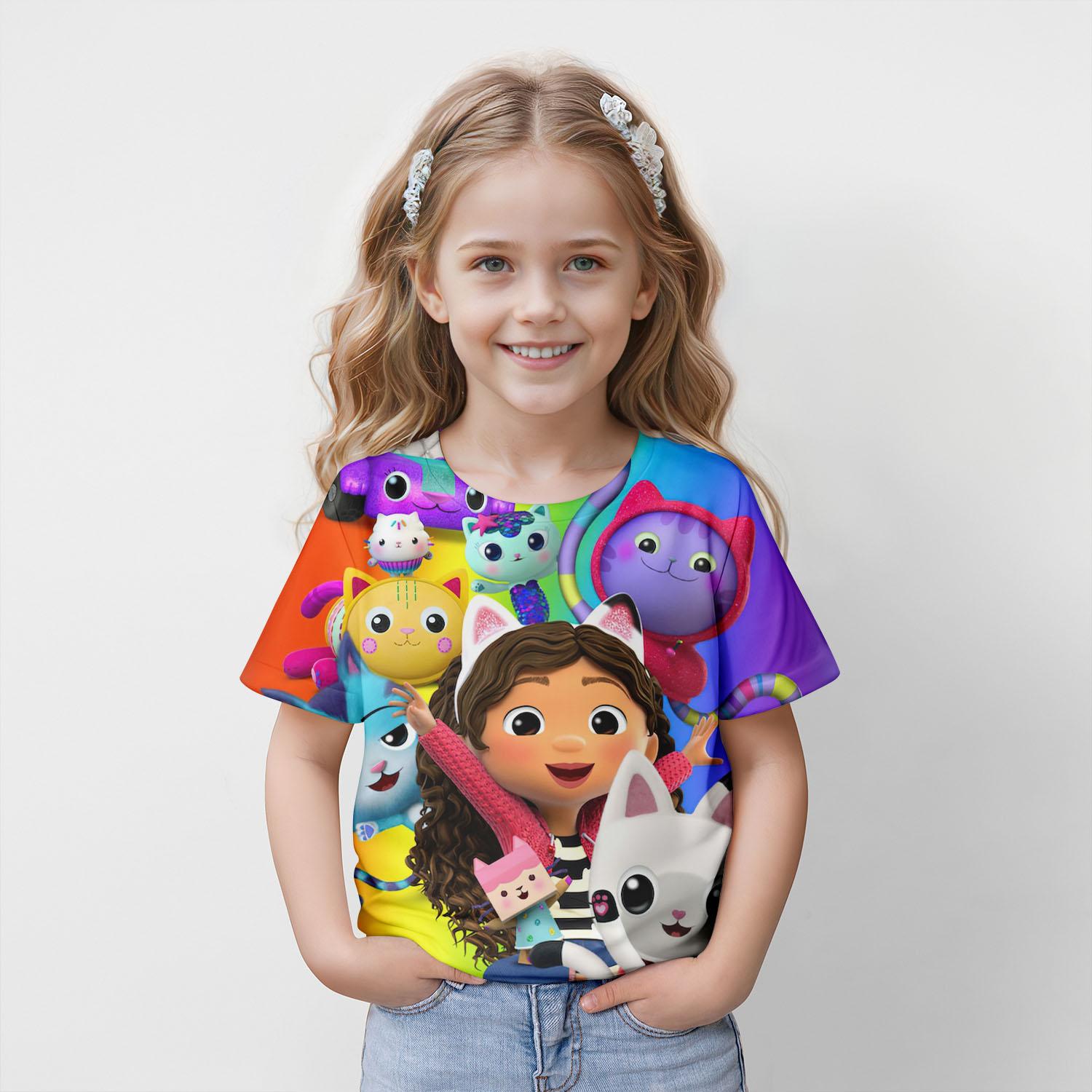 Xuhaijian02 Gabby's Dollhouse Zomer Kinder T-shirt 3d Geprint Meisjesmode Schattig Kind Feest Trend Verjaardag Jongen Cartoon Casual Populair 110