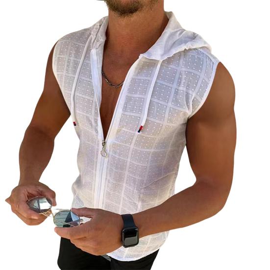 Flospring Mode Ritssluiting Zweetabsorberend Krimpbestendig Heren Bodybuilding Vest met capuchon Top Streetwear Hoodie S wit