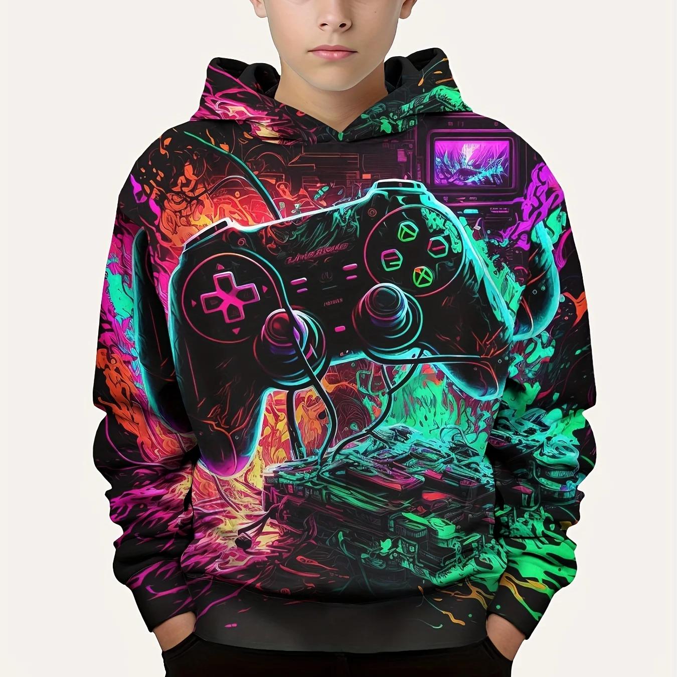 ETST 07 Mode Kleurrijke Gamepad En Bliksem 3D Print Jongens Casual Pullover Lange Mouw Hoodies Jongens Sweatshirt Voor Lente Herfst Hoodies 130