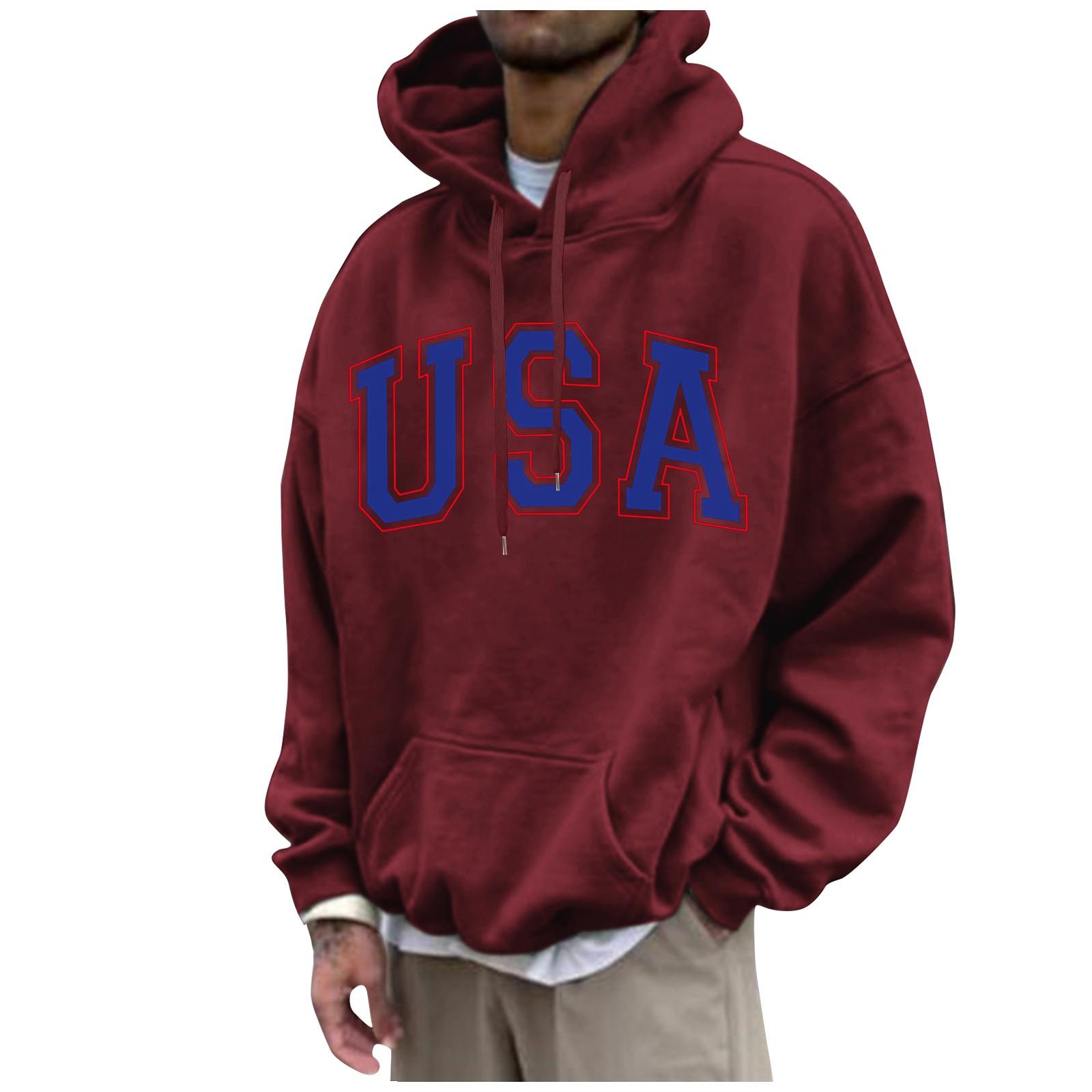 Kaixindianpu Los bedrukt sweatshirt met capuchon voor heren Casual mode-sportsweatshirt voor heren M wijn