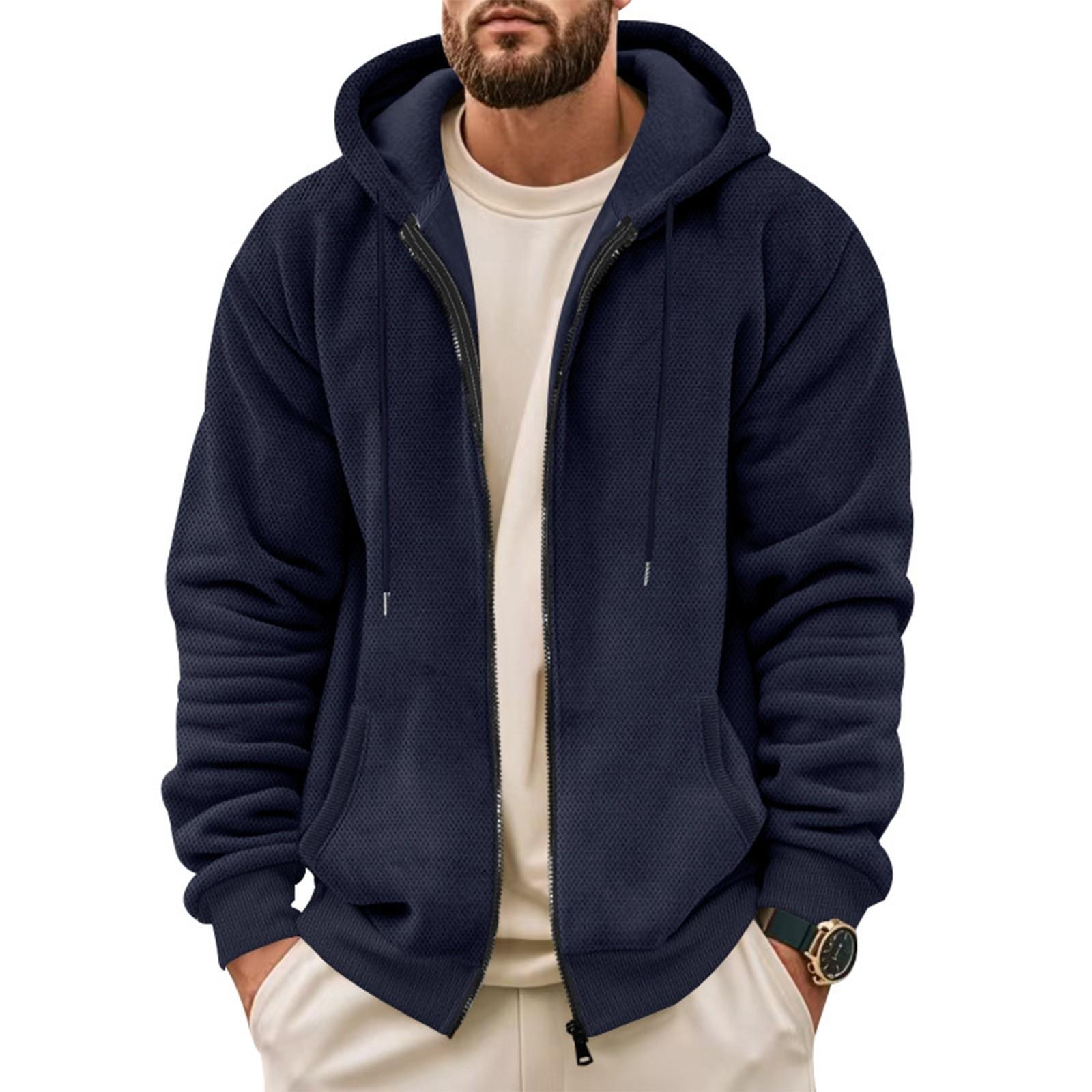 Tracy1 Heren winter effen kleur rits capuchon sweatshirt Heren casual fleece sweatshirt XL Vloot
