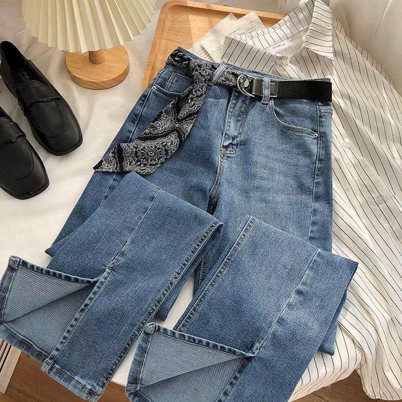 Yukiesue Dames Jeans Zwarte Flare Broek Voorkant Met Split Been 2022 Lente Hoge Taille Bell Bottom Veelzijdige Jeans Volledige Lengte Denim Broek XXL