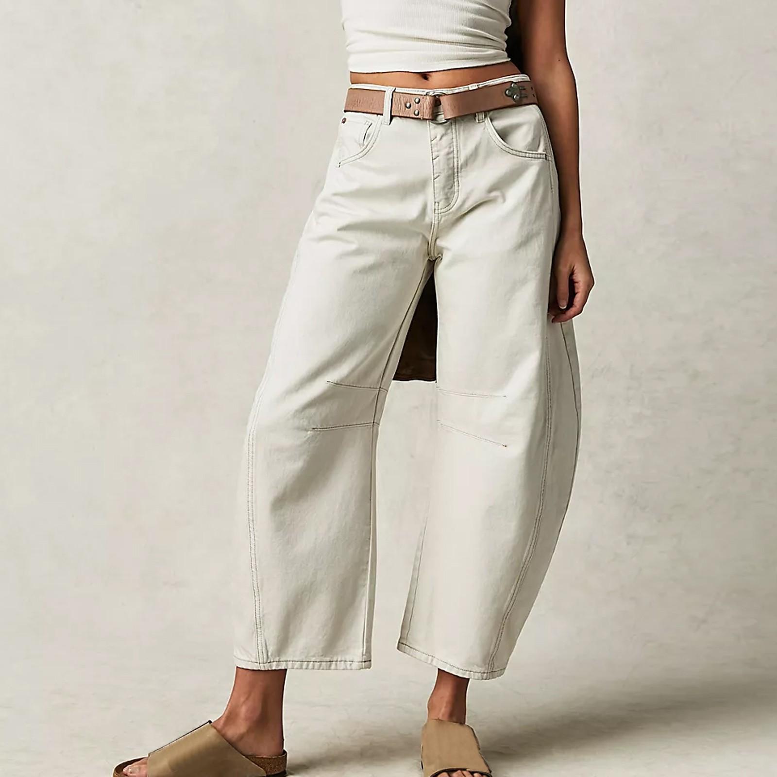 Wang jun Vrouwen Baggy Mid Waist Jeans Wijde Pijpen Losse Boyfriend Denim Broek Rechte Pijpen Cropped Barrel Jeans S wit