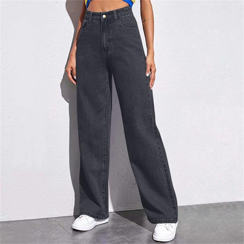 CANVAUS Dames High-waisted Wijde Pijpen Jeans Nieuwe Dunne Rechte Honderden Retro Valling Broeken S