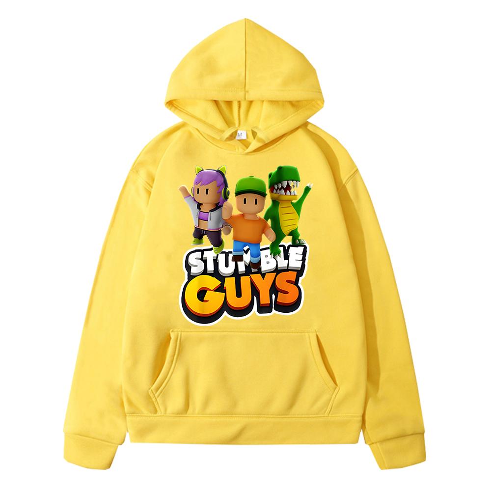 Rice grain childrens clothing factory direct sales Stumble Guys Print Hoodies Herfst Winter Fleece Sweatshirt anime hoodie Pullover Cartoon Jas y2k sudadera kinderkleding meisjes 130 geel