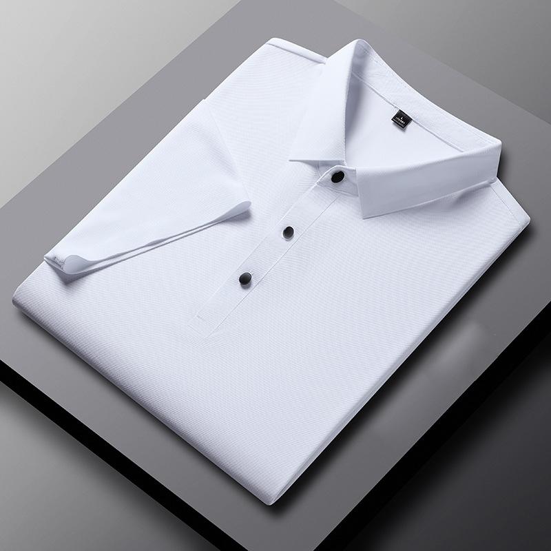Phoca largha Zomer heren katoenen poloshirts met korte mouwen T-shirt ademend absorberen zweet effen kleur revers business casual top M wit
