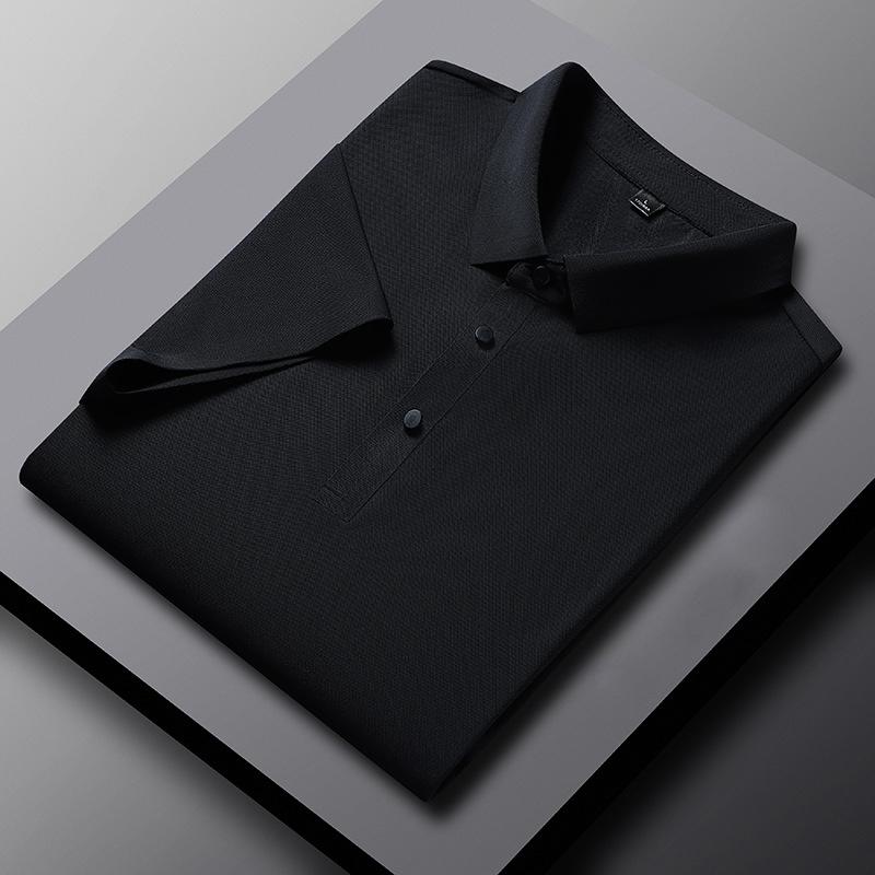 Phoca largha Zomer heren katoenen poloshirts met korte mouwen T-shirt ademend absorberen zweet effen kleur revers business casual top M zwart