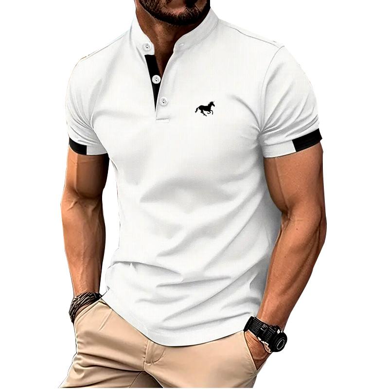 Haodingfushi Logo Print Heren Zomer Korte Mouw Knoop Poloshirt Heren Slim Fit Golf Poloshirt Opstaande Kraag Poloshirt L