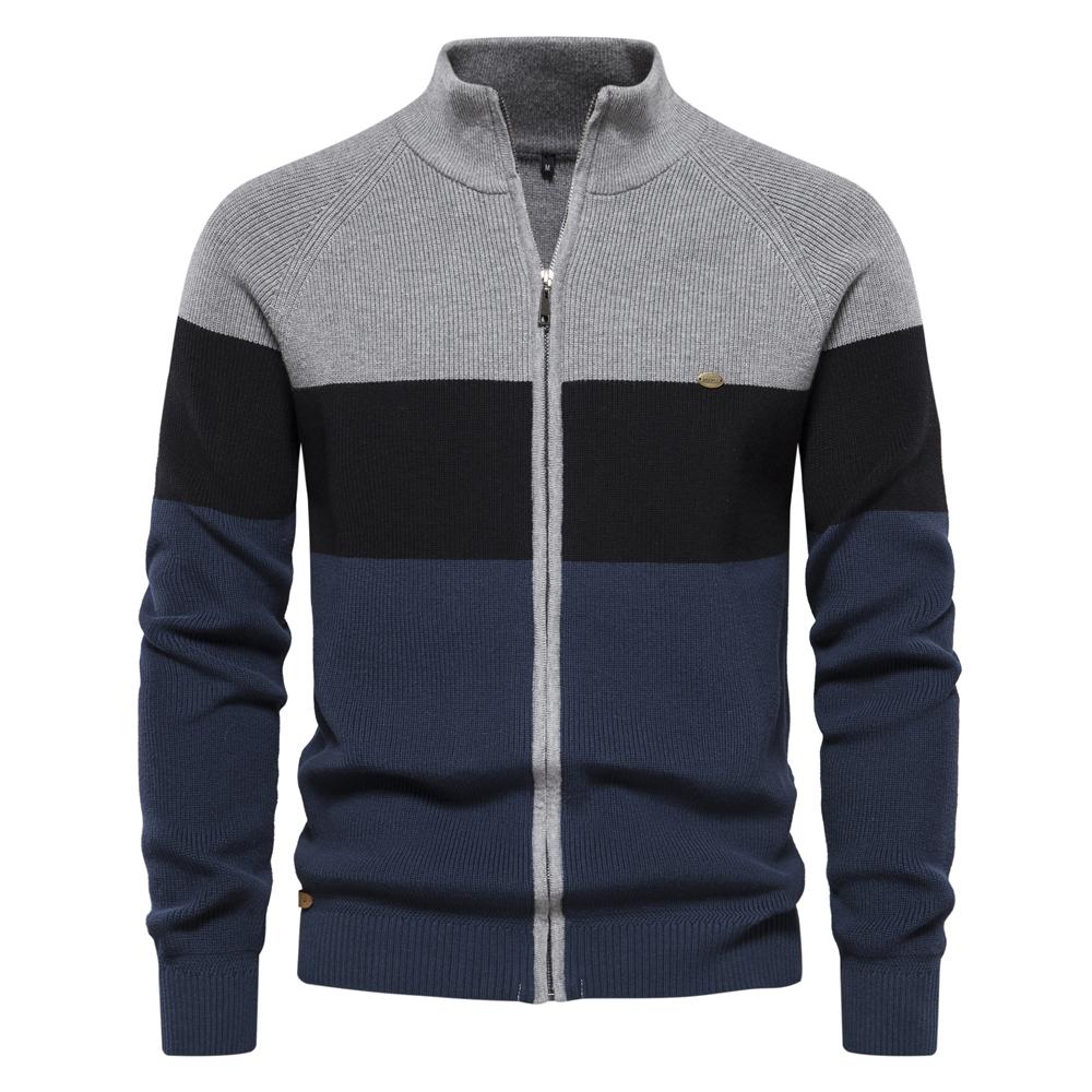 AIOPESON Men Fashion 2023 Nieuwe herfst- en winterpatchworkkleurtrui voor heren Ritsvesten voor heren Hoogwaardige jeugdtrui van katoen voor heren S 55-65 kg grijs